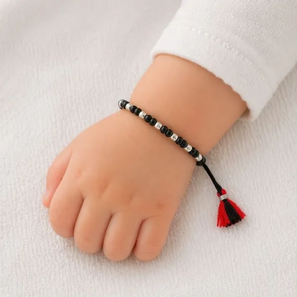 925_Sterling_Silver_Baby_Nazariya_Bracelet_Pair_with_Black_Beads_&_Red_Tassels_|_Adjustable_Black_Thread_Nazariya_for_Newborns_&_Infants