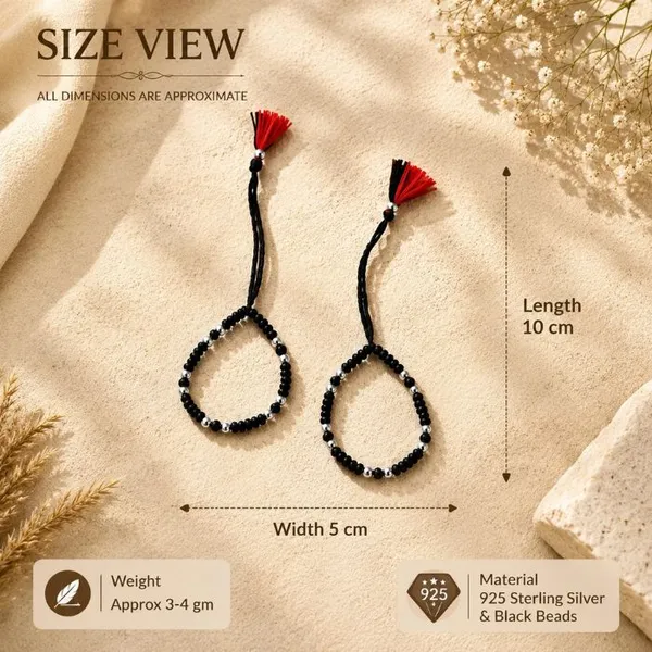 925_Sterling_Silver_Baby_Nazariya_Pair_with_Cluster_Black_Beads_&_Red_Tassels_|_Adjustable_Protection_Bracelets_for_Newborns,_Infants,_Toddlers