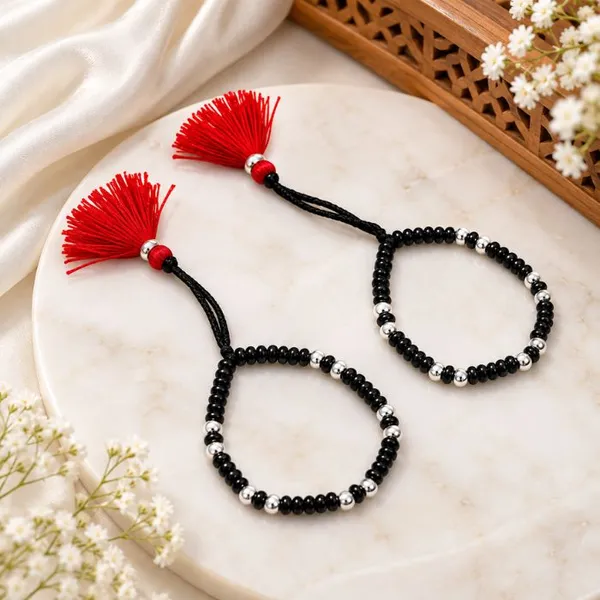 925_Sterling_Silver_Baby_Nazariya_Pair_with_Cluster_Black_Beads_&_Red_Tassels_|_Adjustable_Protection_Bracelets_for_Newborns,_Infants,_Toddlers