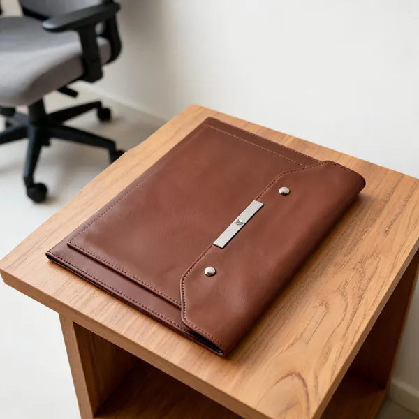 Brown_Vegan_Leather_Snap_Closure_Document_Folder