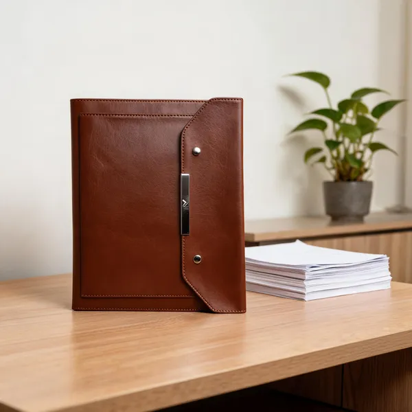 Brown_Vegan_Leather_Snap_Closure_Document_Folder