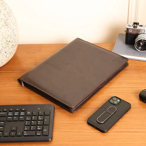 Brown_Vegan_Leather_Zippered_Document_Portfolio_For_Office