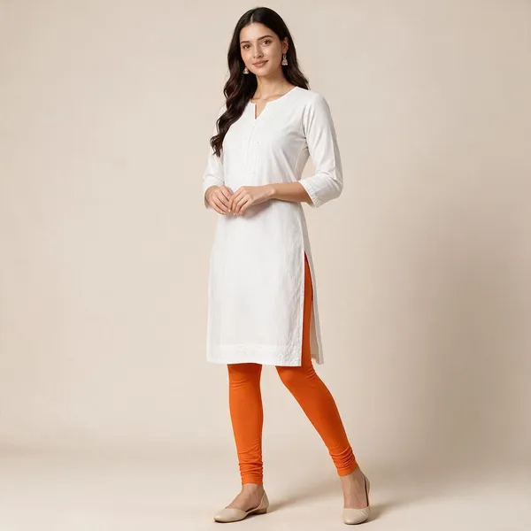Orange_Cotton_Lycra_Churidar_Leggings_For_Women