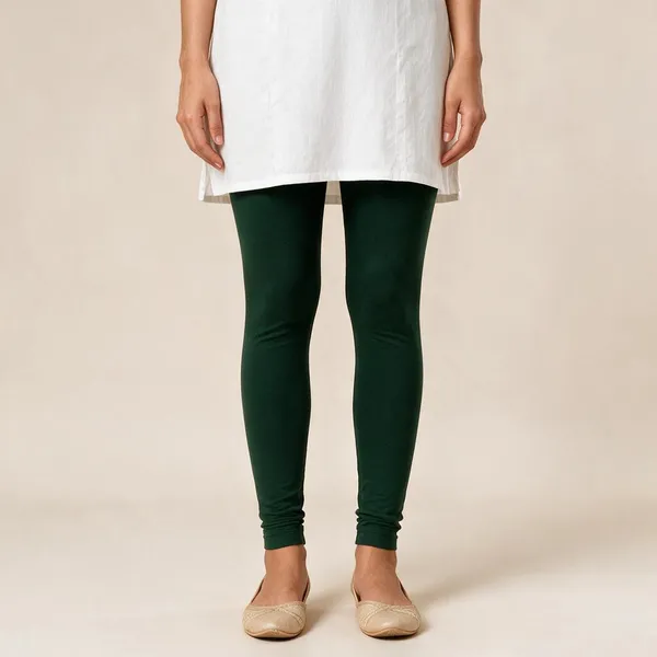 Bottle_Green_Cotton_Lycra_Churidar_Leggings_For_Women