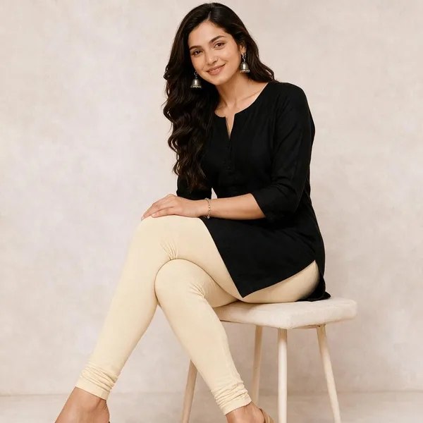 Cream_Cotton_Lycra_Churidar_Leggings_For_Women