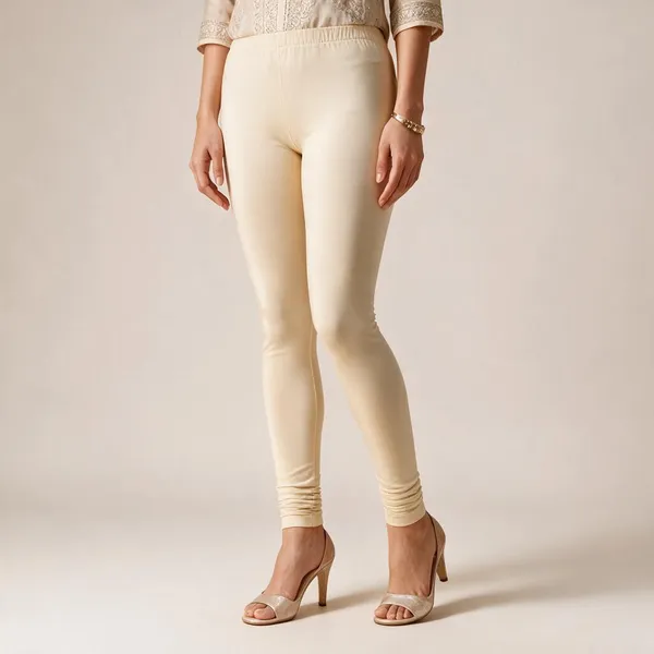 Cream_Cotton_Lycra_Churidar_Leggings_For_Women