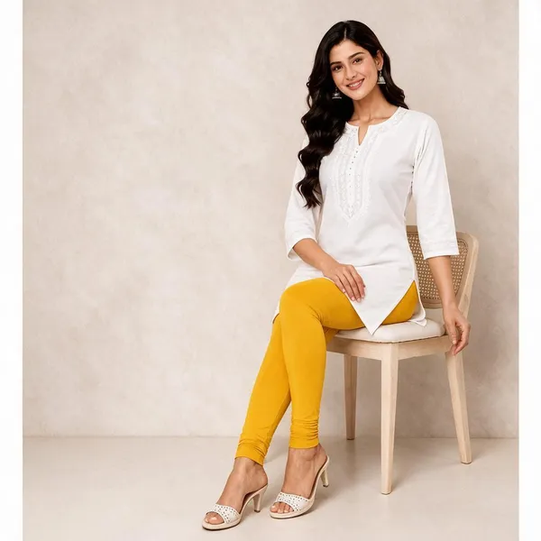 Mango_Yellow_Cotton_Lycra_Churidar_Leggings_For_Women