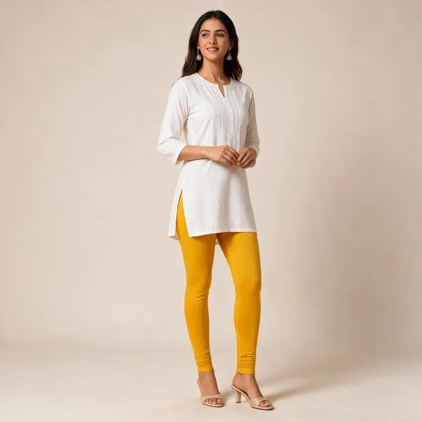 Mango_Yellow_Cotton_Lycra_Churidar_Leggings_For_Women