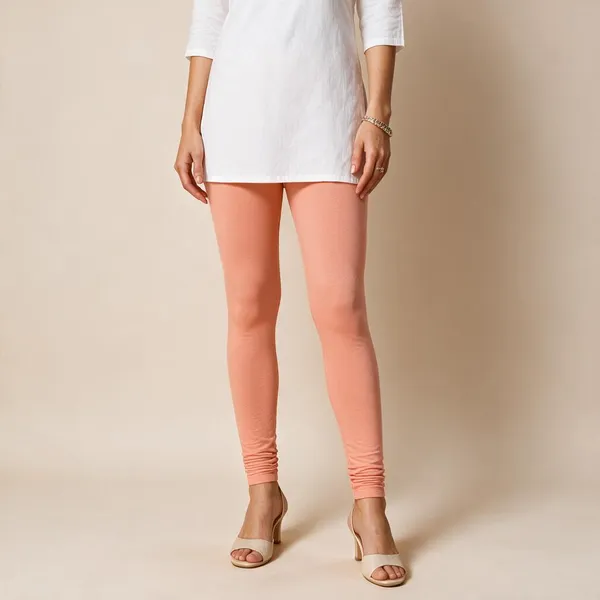Peach_Cotton_Lycra_Churidar_Leggings_For_Women