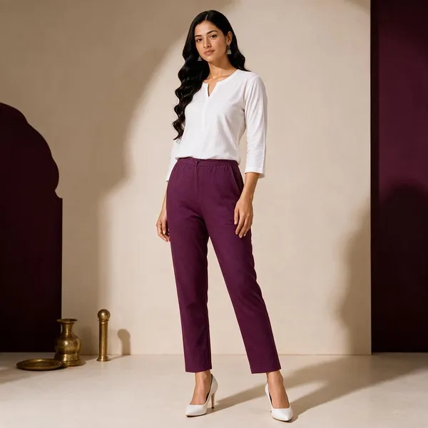 Wine_Premium_Cotton_Lycra_Straight_Fit_Pants_For_Women