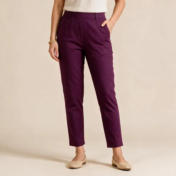 Wine_Premium_Cotton_Lycra_Straight_Fit_Pants_For_Women