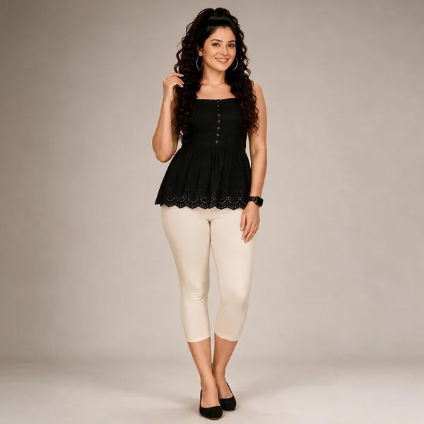 Off_White_Cotton_Lycra_Capri_Leggings_For_Women