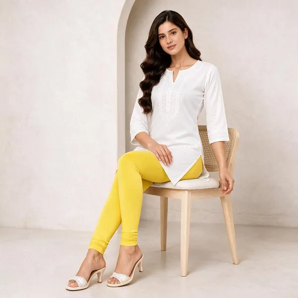 Yellow_Cotton_Lycra_Churidar_Leggings_For_Women