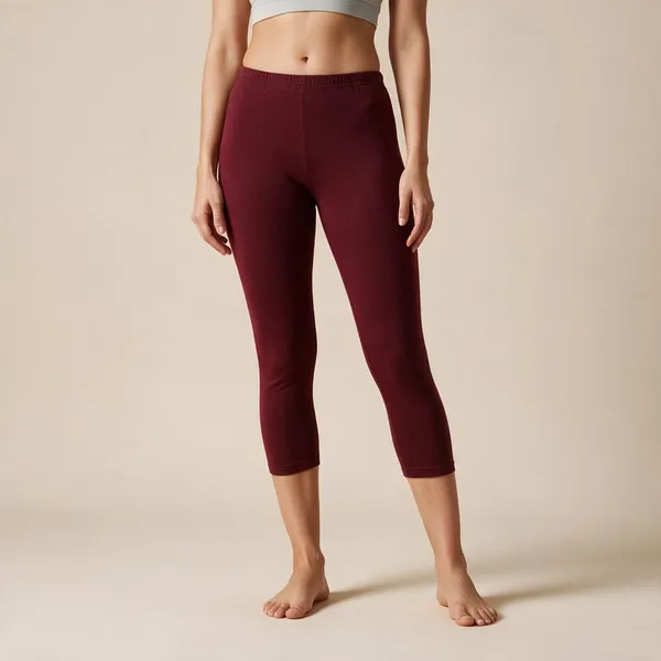 Maroon_Cotton_Lycra_Capri_Leggings_For_Women