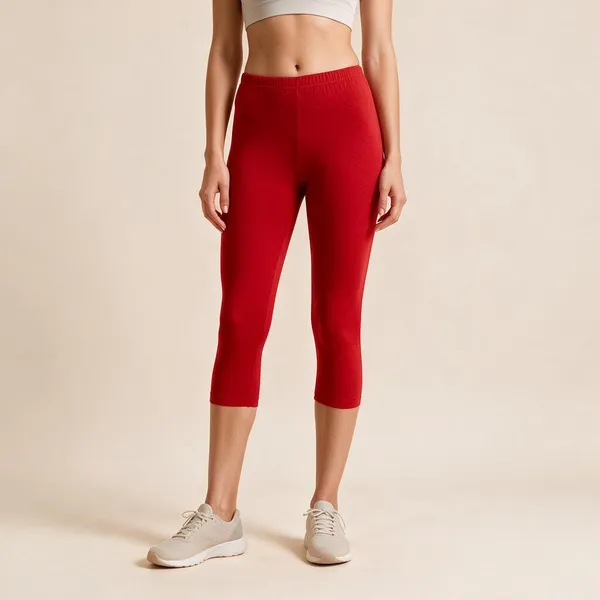Red_Cotton_Lycra_Capri_Leggings_For_Women