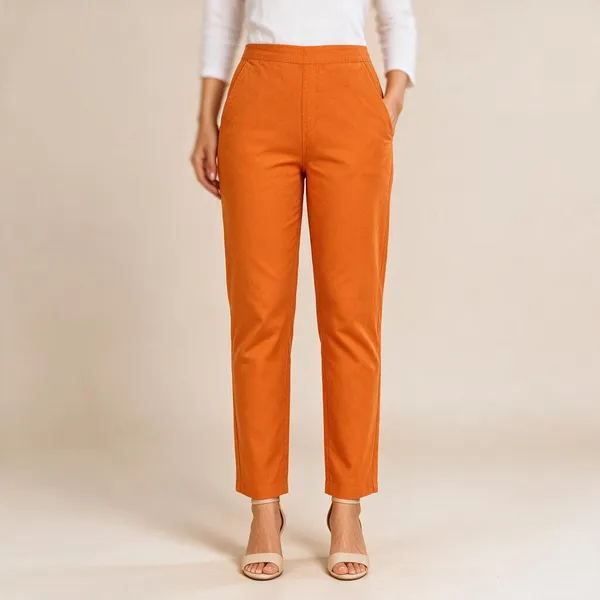 Orange_Premium_Cotton_Straight_Fit_Pants_For_Women