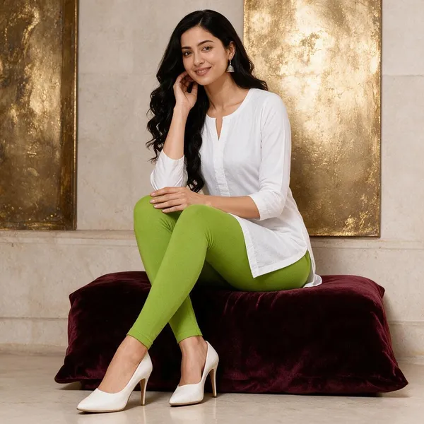 Liril_Green_Cotton_Lycra_Ankle_Length_Leggings_For_Women