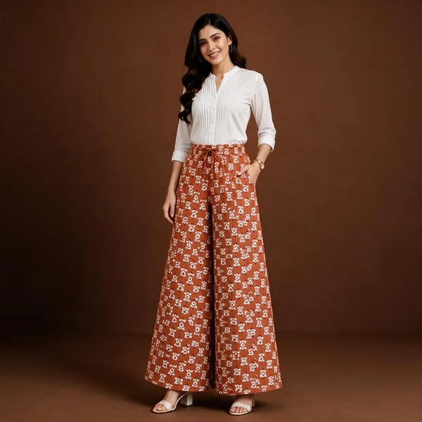 Orange_Pure_Cotton_Flared_Palazzo_For_Women