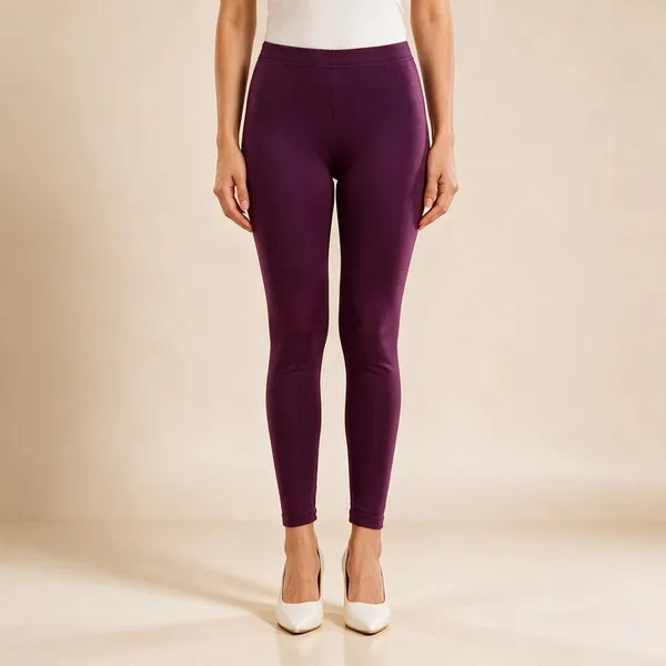 Wine_Cotton_Lycra_Ankle_Length_Leggings_For_Women