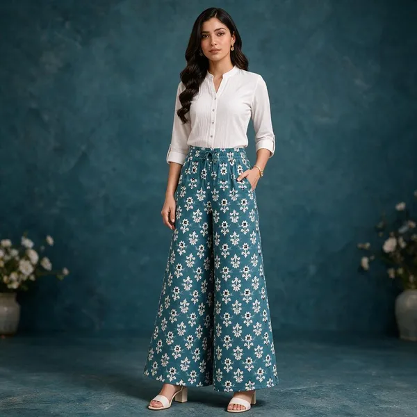 Teal_Pure_Cotton_Flared_Palazzo_For_Women