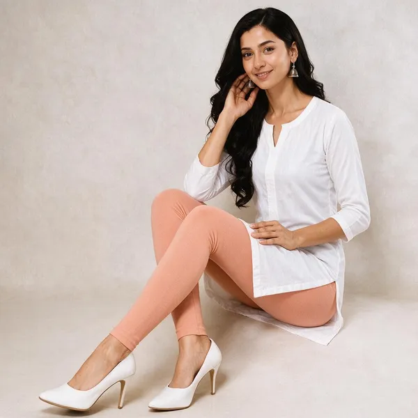 Peach_Cotton_Lycra_Ankle_Length_Leggings_For_Women