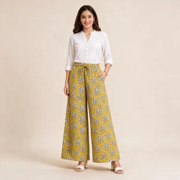 Mustard_Pure_Cotton_Flared_Palazzo_For_Women