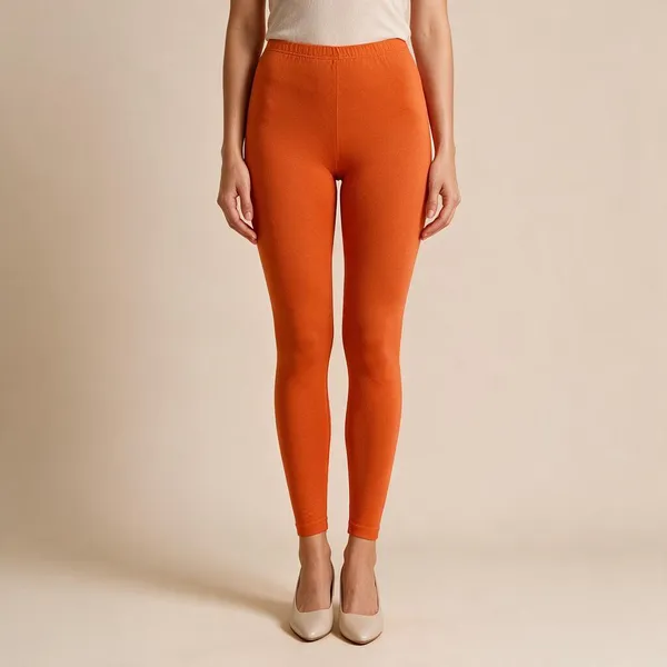 Orange_Cotton_Lycra_Ankle_Length_Leggings_For_Women