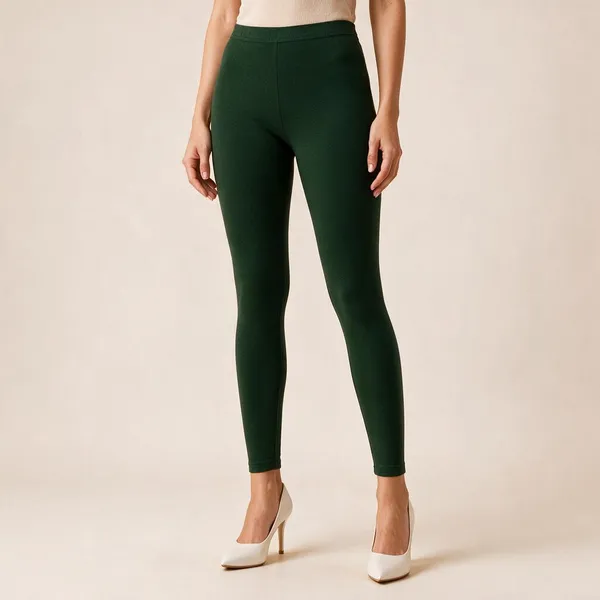 Bottle_Green_Cotton_Lycra_Ankle_Length_Leggings_For_Women