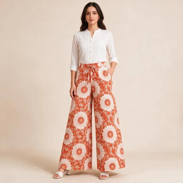 Orange_Pure_Cotton_Flared_Palazzo_For_Women