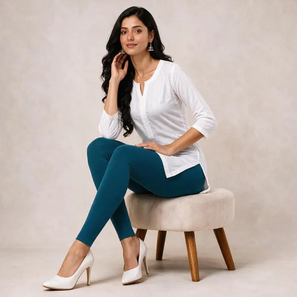 Peacock_Blue_Cotton_Lycra_Ankle_Length_Leggings_For_Women