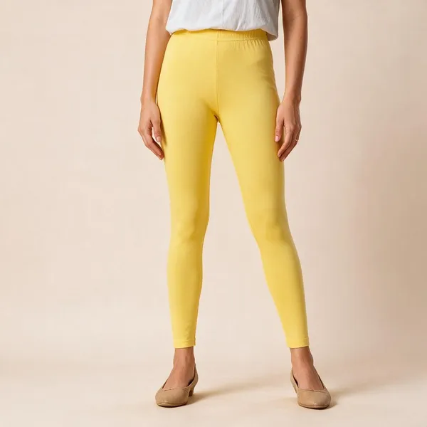 Yellow_Cotton_Lycra_Ankle_Length_Leggings_For_Women