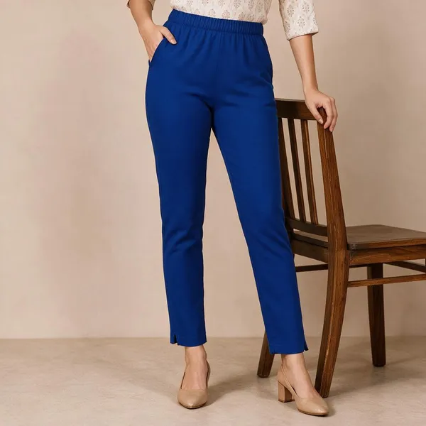 Royal_Blue_Cotton_Lycra_Relaxed_Fit_Kurti_Pant_For_Women