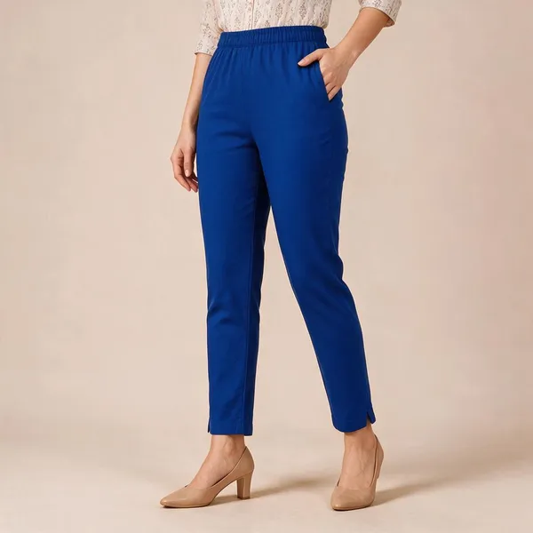 Royal_Blue_Cotton_Lycra_Relaxed_Fit_Kurti_Pant_For_Women