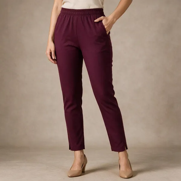 Wine_Cotton_Lycra_Relaxed_Fit_Kurti_Pant_For_Women