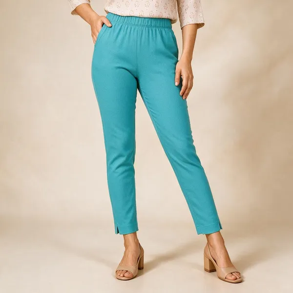 Turquoise_Cotton_Lycra_Relaxed_Fit_Kurti_Pant_For_Women