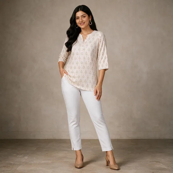 White_Premium_Cotton_Lycra_Straight_Kurti_Pant_For_Women