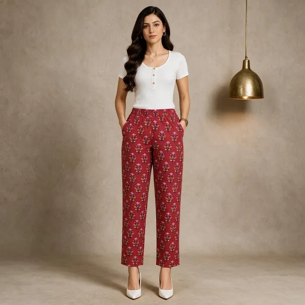 Red_Pure_Cotton_Straight_Fit_Pants_For_Women