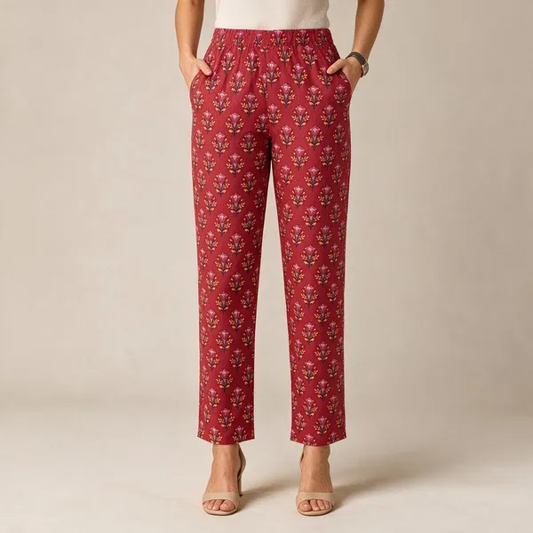 Red_Pure_Cotton_Straight_Fit_Pants_For_Women