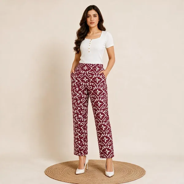 Maroon_Printed_Pure_Cotton_Printed_Straight_Fit_Pants_For_Women