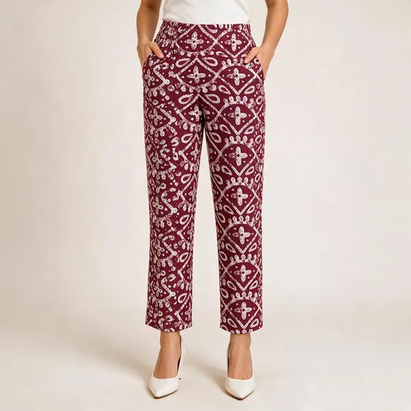 Maroon_Printed_Pure_Cotton_Printed_Straight_Fit_Pants_For_Women