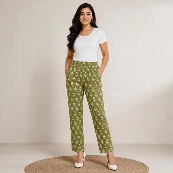 Green_Printed_Pure_Cotton_Printed_Straight_Fit_Pants_For_Women