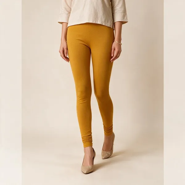 Mustard_Yellow_Cotton_Lycra_Churidar_Leggings_For_Women