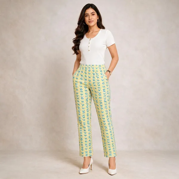 Yellow_Printed_Pure_Cotton_Printed_Straight_Fit_Pants_For_Women