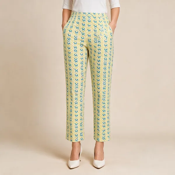 Yellow_Printed_Pure_Cotton_Printed_Straight_Fit_Pants_For_Women