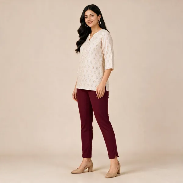 Maroon_Cotton_Lycra_Relaxed_Fit_Kurti_Pant_For_Women