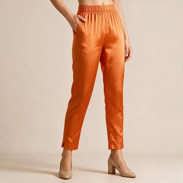 Orange_Cotton_Lycra_Relaxed_Fit_Kurti_Pant_For_Women