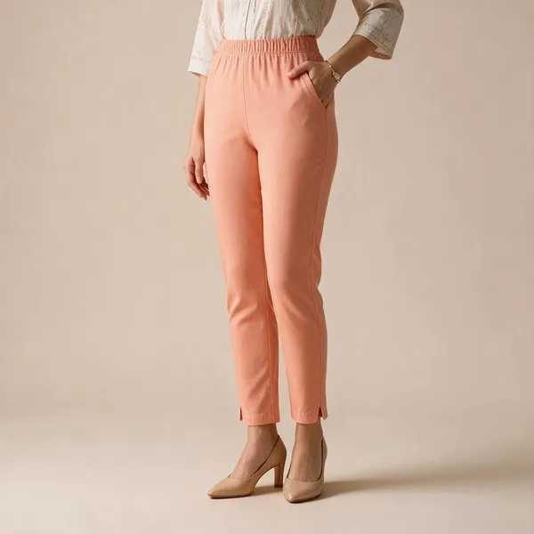 Peach_Cotton_Lycra_Relaxed_Fit_Kurti_Pant_For_Women