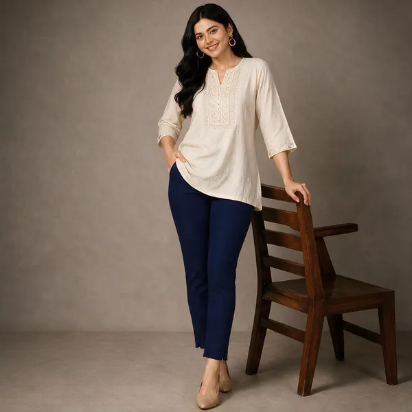 Navy_Blue_Cotton_Lycra_Relaxed_Fit_Kurti_Pant_For_Women