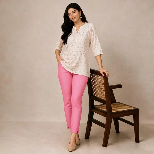 Pink_Cotton_Lycra_Relaxed_Fit_Kurti_Pant_For_Women