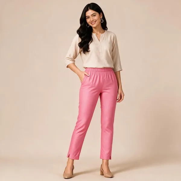 Pink_Cotton_Lycra_Relaxed_Fit_Kurti_Pant_For_Women